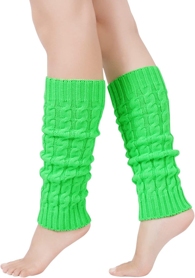 Junely Leg Warmers for Women 80s Cable Knit Leg Warmer for Ballet Dance Figure Skating Yoga Party Junior Neon Long Socks - Image 1